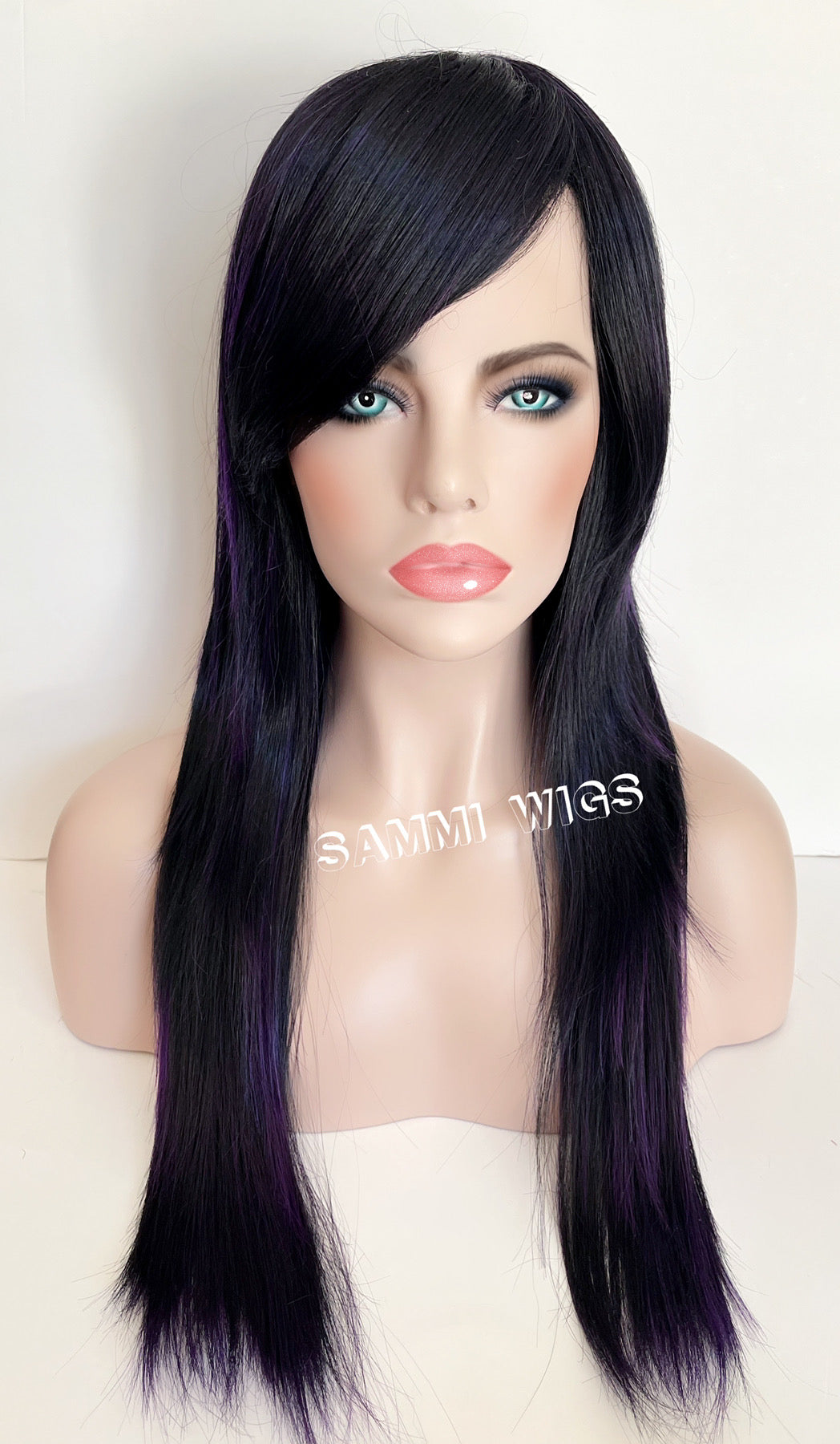 Black wig shop purple highlights