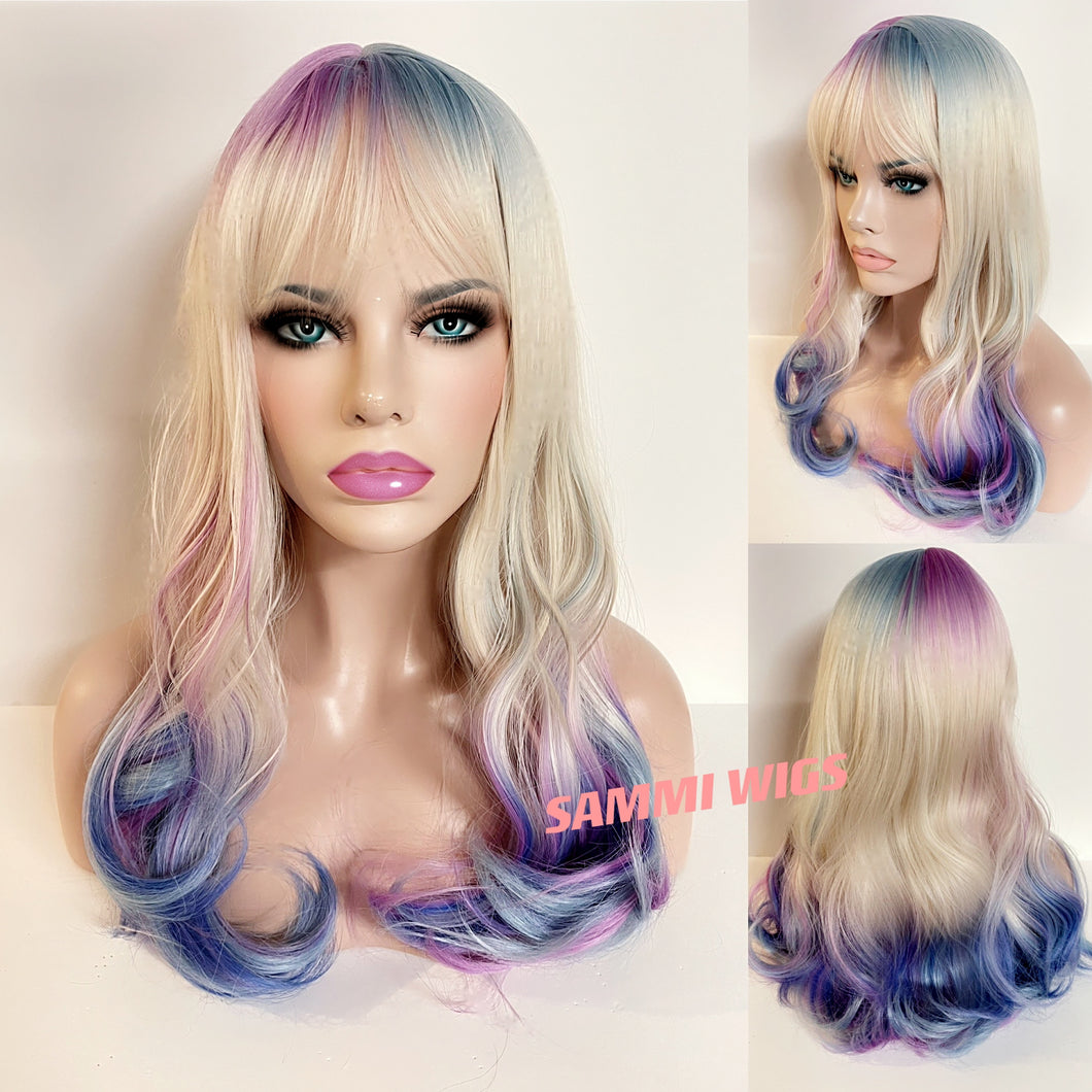 Long ombré purple blue purple wig