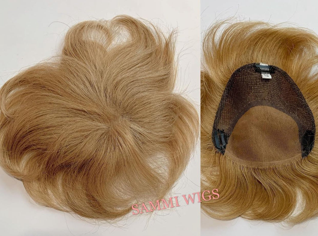 Hand made monofilament clip on hair topper in 100% human hair in blond